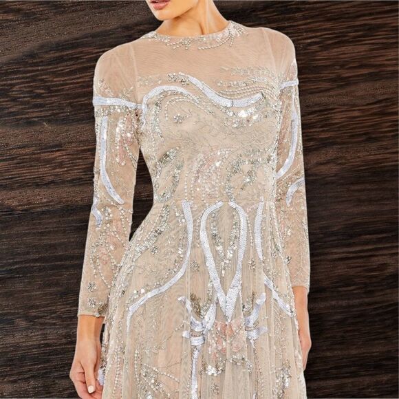 MAC DUGGAL Women’s Long Sleeve Embellished Illusion Evening Gown in the Size 18 - Picture 7 of 14
